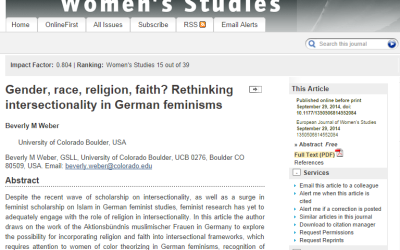 Gender, race, religion, faith? Rethinking intersectionality in German feminismsDespite the recent …